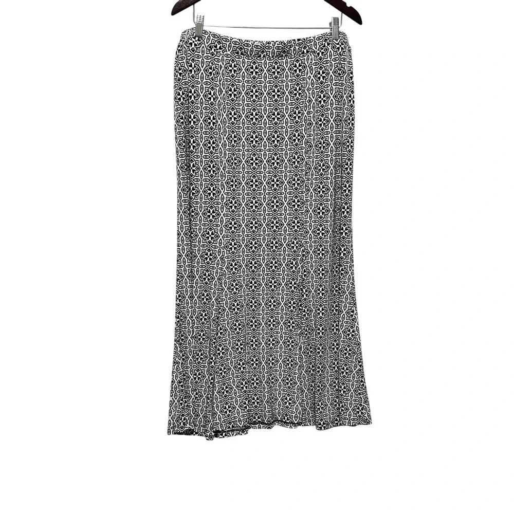 Cato Women Maxi‎ Skirt 18/20W Black White Geometric Tile Print Boho Artsy Mod